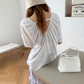 Plain Cutout-back Short-sleeve T-shirt