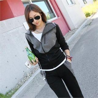 Set: Contrast-trim Hoodie + Sweat Pants