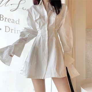 Bell-sleeve Slim-fit Shirtdress