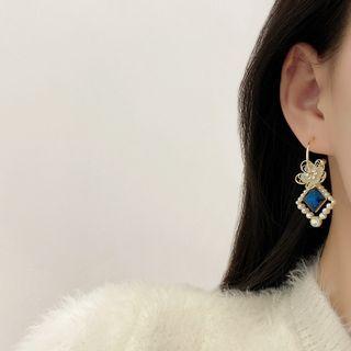 Flower Faux Crystal Faux Pearl Dangle Earring E4593 - 1 Pair - Gold - One Size