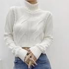 Long Sleeve Mock Neck Cable-knit Crop Sweater