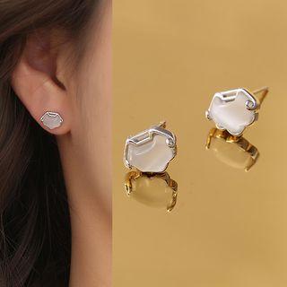 Lock Cat Eye Stone Sterling Silver Earring 1 Pair - Stud Earrings - Silver - One Size