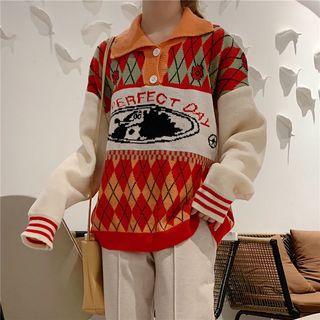 Long-sleeve Embroidered Knitted Polo Shirt
