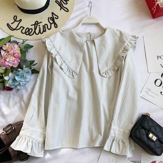 Frill Trim Pinstriped Blouse White - One Size