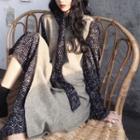 Single-breast Long Knit Vest / Dotted Long-sleeve Midi Chiffon Dress / Lace Panel Long-sleeve Midi A-line Dress / Set