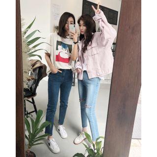 Fray-hem Cotton Trucker Jacket