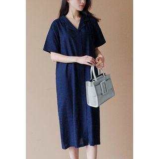 Shot-sleeve Linen Blend Shirtdress