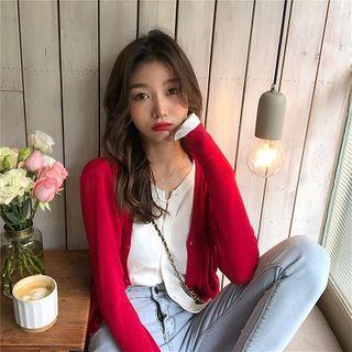 Mock Two-piece Striped Panel Long-sleeve Knit Cardigan