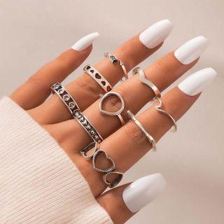 Set Of 9: Ring Set Of 9 - 9079 - Silver - One Size