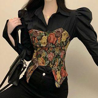 Puff-sleeve Shirt / Floral Print Camisole Top / Set