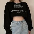 Lettering Sequined Cropped Sweatshirt Lettering Sequines - Black - One Size