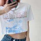 Cropped Round-neck Lettering Short-sleeve Top