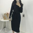 Long-sleeve V-neck Dress With Sash