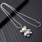 Bear Faux Pearl Pendant Stainless Steel Necklace Silver - One Size