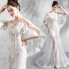 Embroidered Capelet Mermaid Wedding Gown