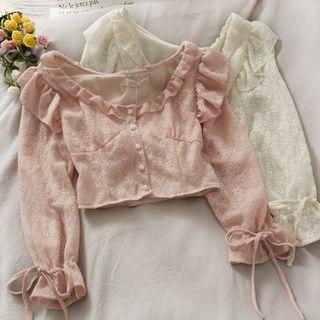 Ruffled-trim Cropped Lace Top