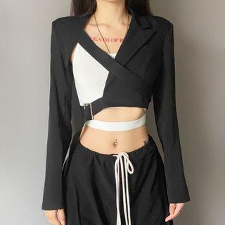Long-sleeve Asymmetrical Cut-out Crop Top