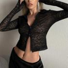 Long-sleeve Mesh Cropped Blouse