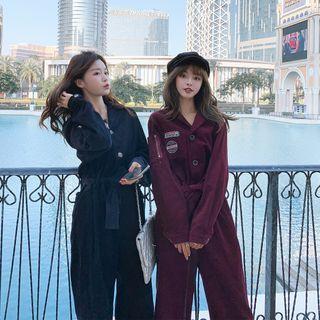 Patch Long-sleeve Wide-leg Jumpsuit