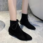 Pointy Toe Chunky-heel Lace-up Short Boots