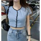 Contrast Trim Short-sleeve Cropped Top