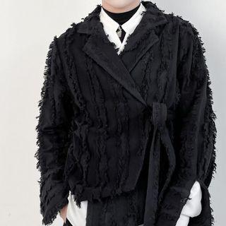 Fluffy Trim Asymmetrical Blazer