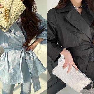 Notch-lapel Wrap Jacket With Sash