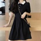 Short Sleeve Collared Maxi A-line Dress