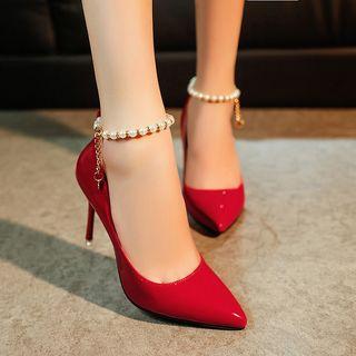 Faux Pearl Strap Pumps