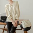 Balloon-sleeve Banded-hem T-shirt