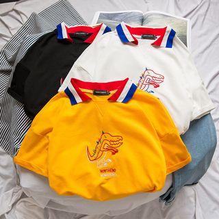 Dinosaur Embroidered Short Sleeve Polo Shirt