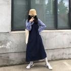 Plaid Shirt / Sleeveless Midi A-line Dress