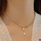 Faux Pearl Pendant Alloy Y Necklace Gold - One Size