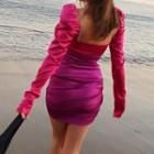 Long-sleeve Cutout Two Tone Mini Dress