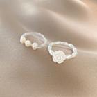 Faux Pearl Elastic Ring J574 - White - One Size