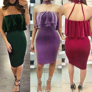 Frill Sleeveless Plain Dress