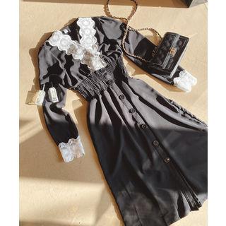 Lace-trim Smocked-waist Dress