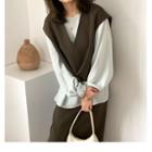 Cropped Vest / Puff-sleeve Top / Midi Skirt / Set
