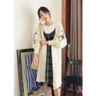 Puff-sleeve Embroidered Open-front Long Cardigan