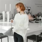 Cutout-neckline Drop-shoulder T-shirt