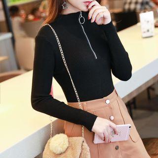 Long-sleeve Zip-collar Knit Top