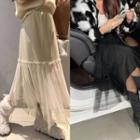 Asymmetric-hem Mesh-panel Long Skirt