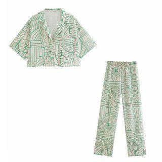 Short-sleeve Print Shirt / Print High-waist Pants