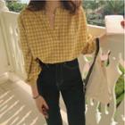 Long-sleeve Gingham Button Top Yellow - One Size