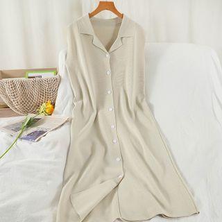 Sleeveless Notch Lapel Knit Midi A-line Dress