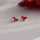 925 Sterling Silver Cz Heart Stud Earring 1 Pair - Heart - Red - One Size