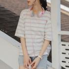 Striped Elbow-sleeve T-shirt Stripe - One Size