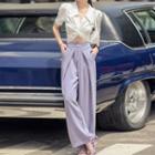Short-sleeve Twist-front Crop Shirt / Wide Leg Pants