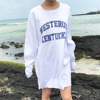 Ripped Long Sleeve Lettering T-shirt Dress