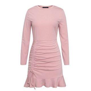 Long-sleeve Drawstring A-line Dress